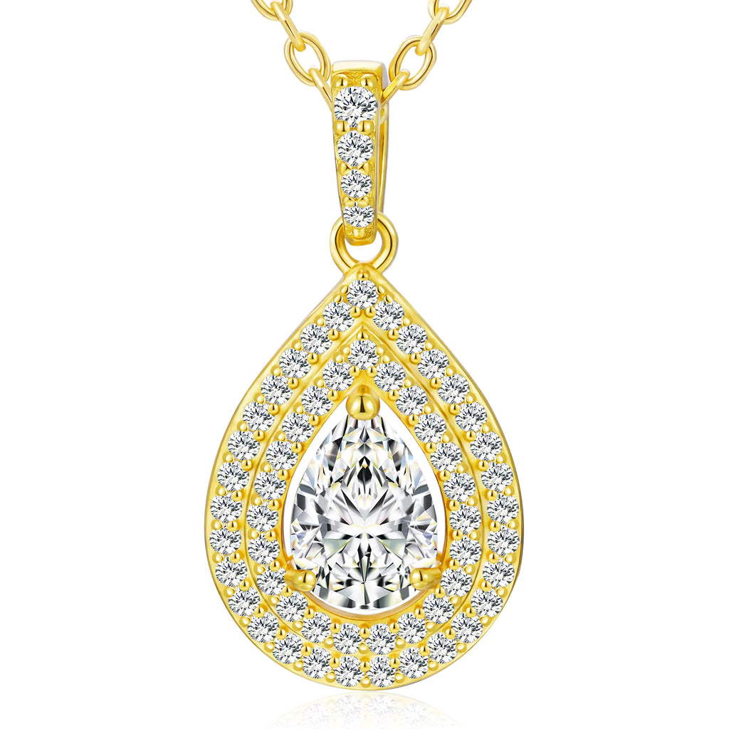 5mm VVS1 Pear Cut Moissanite Necklace in 18K Gold Plated S925 Sterling Silver