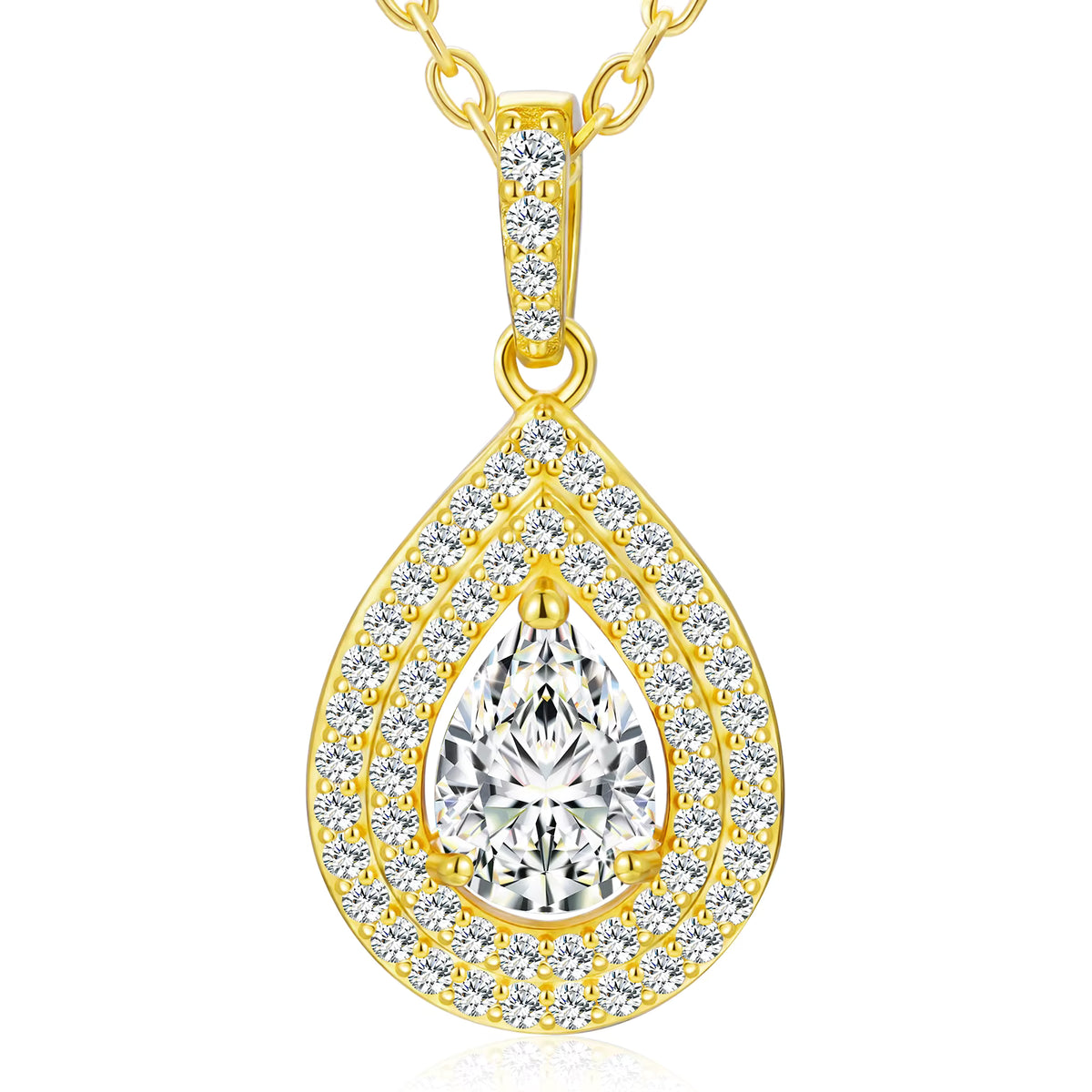 5mm VVS1 Pear Cut Moissanite Necklace in 18K Gold Plated S925 Sterling Silver