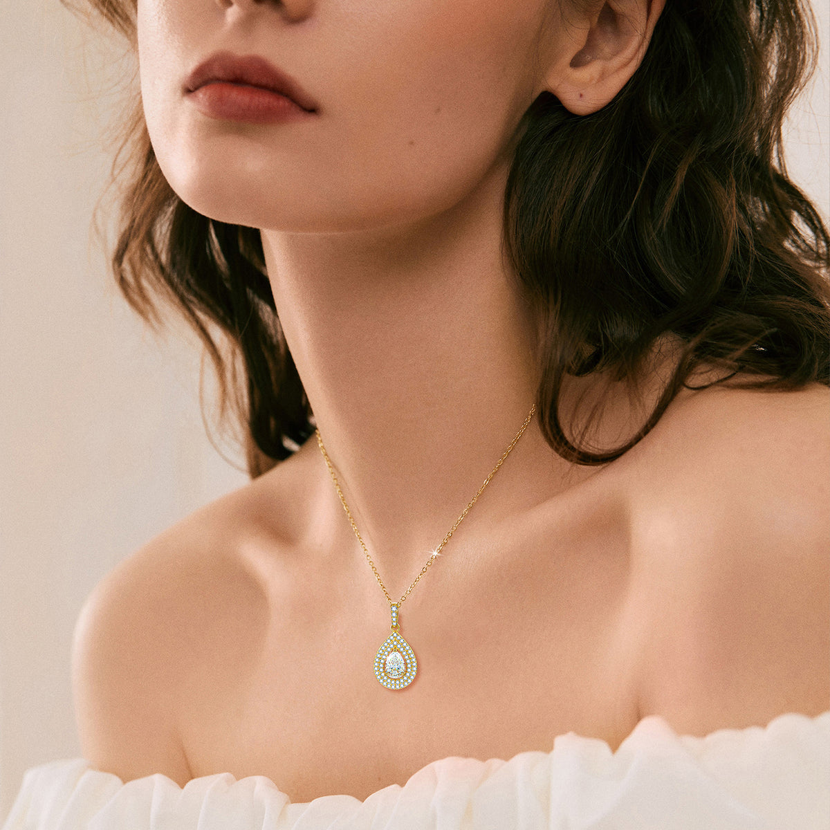 5mm VVS1 Pear Cut Moissanite Necklace in 18K Gold Plated S925 Sterling Silver