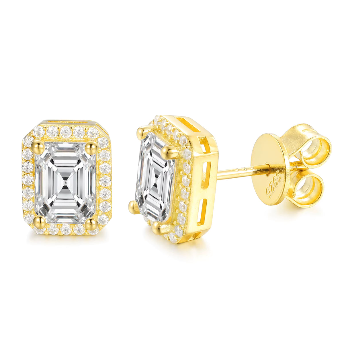 VVS1 Emerald Cut Moissanite Stud Earrings in 18K Gold-Plated Sterling Silver