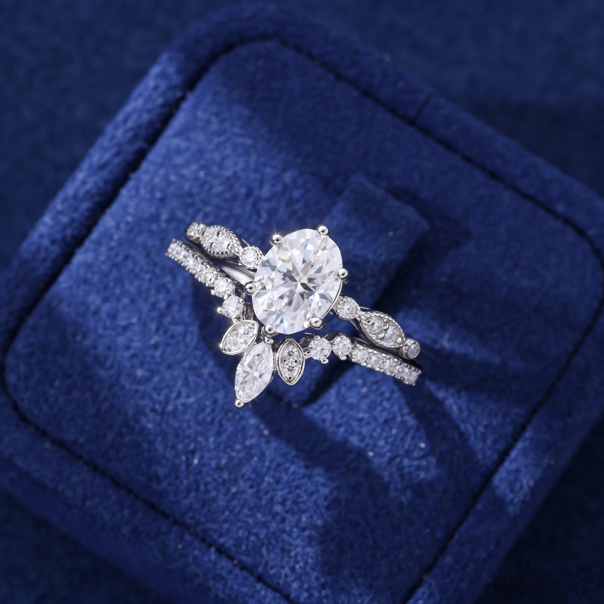 1.5 ct Oval Cut VVS1 Moissanite Two-Piece Bridal Ring | 18K Gold Plated | GRA Certified