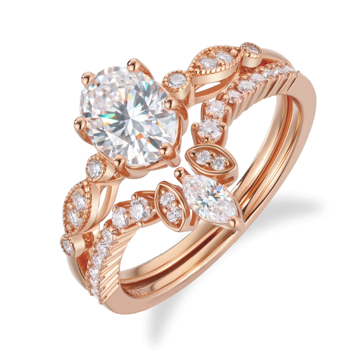1.5 ct Oval Cut VVS1 Moissanite Two-Piece Bridal Ring | 18K Gold Plated | GRA Certified
