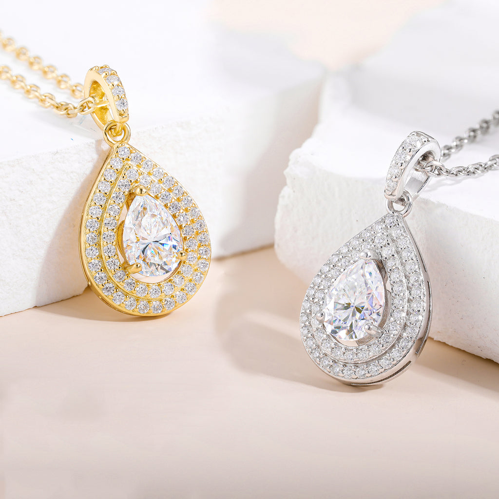5mm VVS1 Pear Cut Moissanite Necklace in 18K Gold Plated S925 Sterling Silver