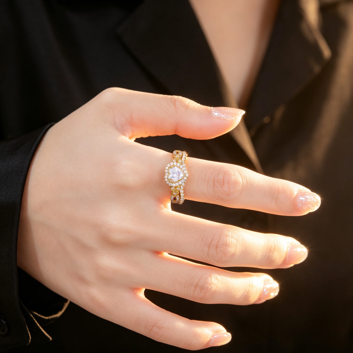 0.8 CT Heart Moissanite Ring Set – 18K Gold Plated Stackable Bands