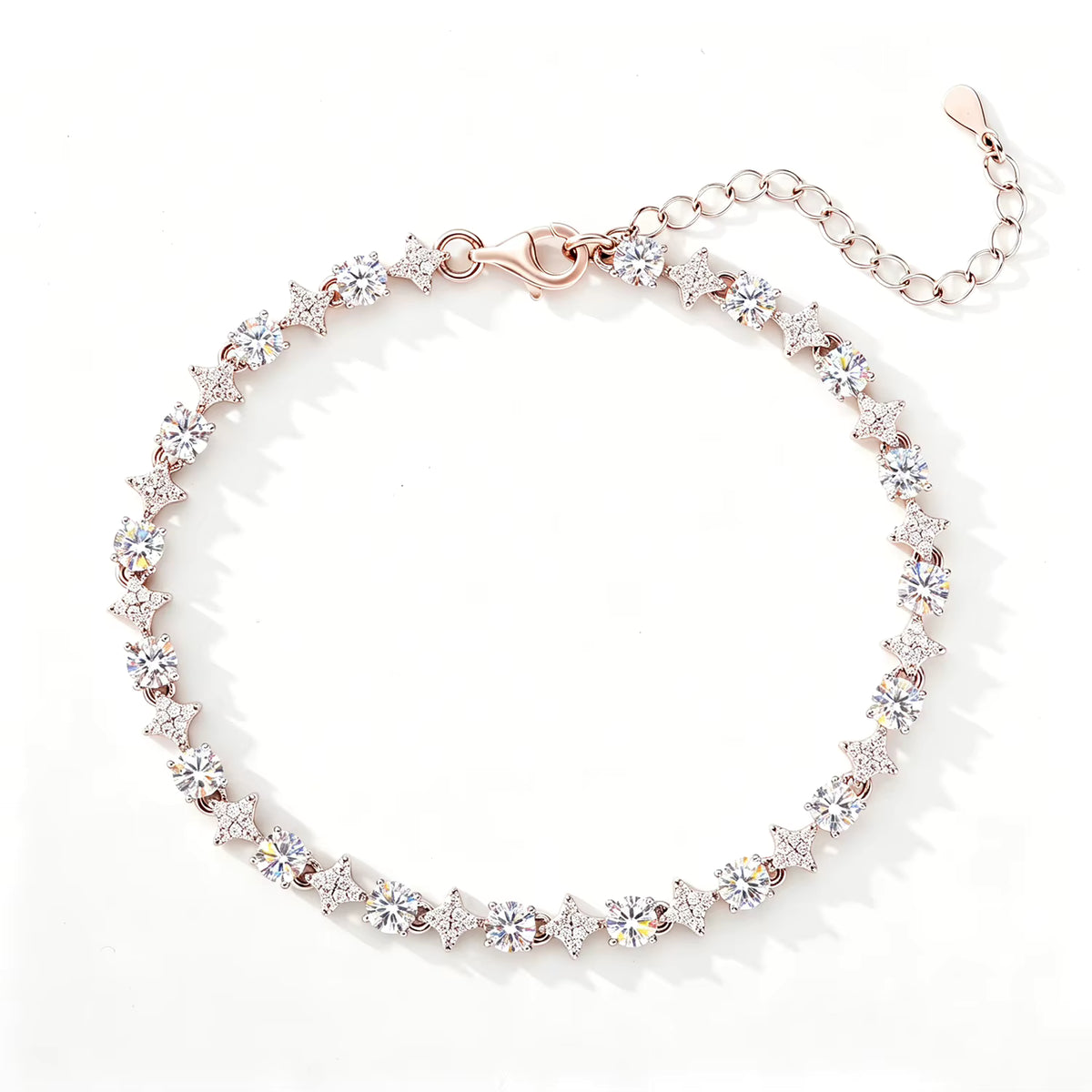 VVS1 D Moissanite Adjustable Anklet in 18K White Gold, Rose Gold or Yellow Gold