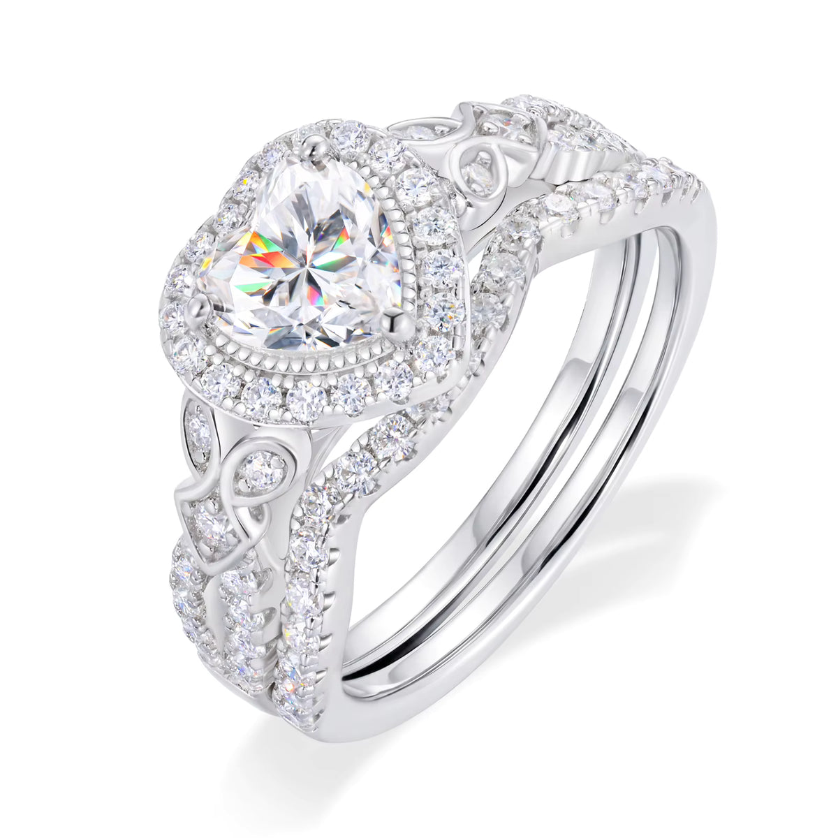 0.8 CT Heart Moissanite Ring Set – 18K Gold Plated Stackable Bands