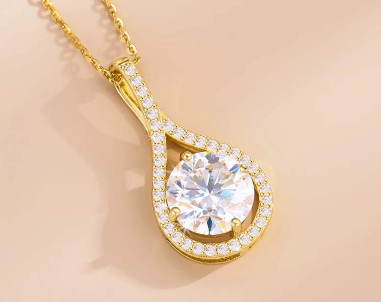 VVS1 Moissanite Teardrop Pendant Necklace | 18K Gold Plated | S925 Sterling Silver | GRA Certified