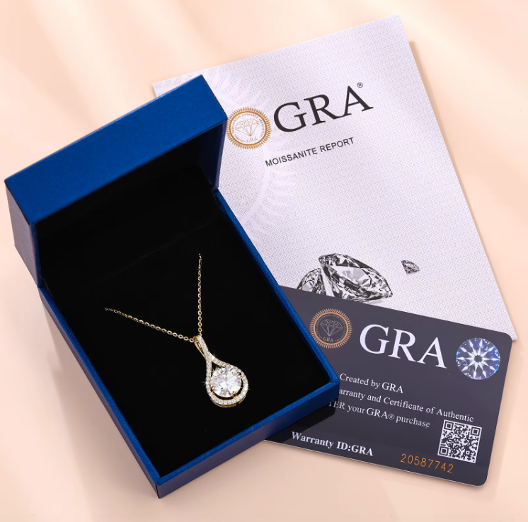 VVS1 Moissanite Teardrop Pendant Necklace | 18K Gold Plated | S925 Sterling Silver | GRA Certified