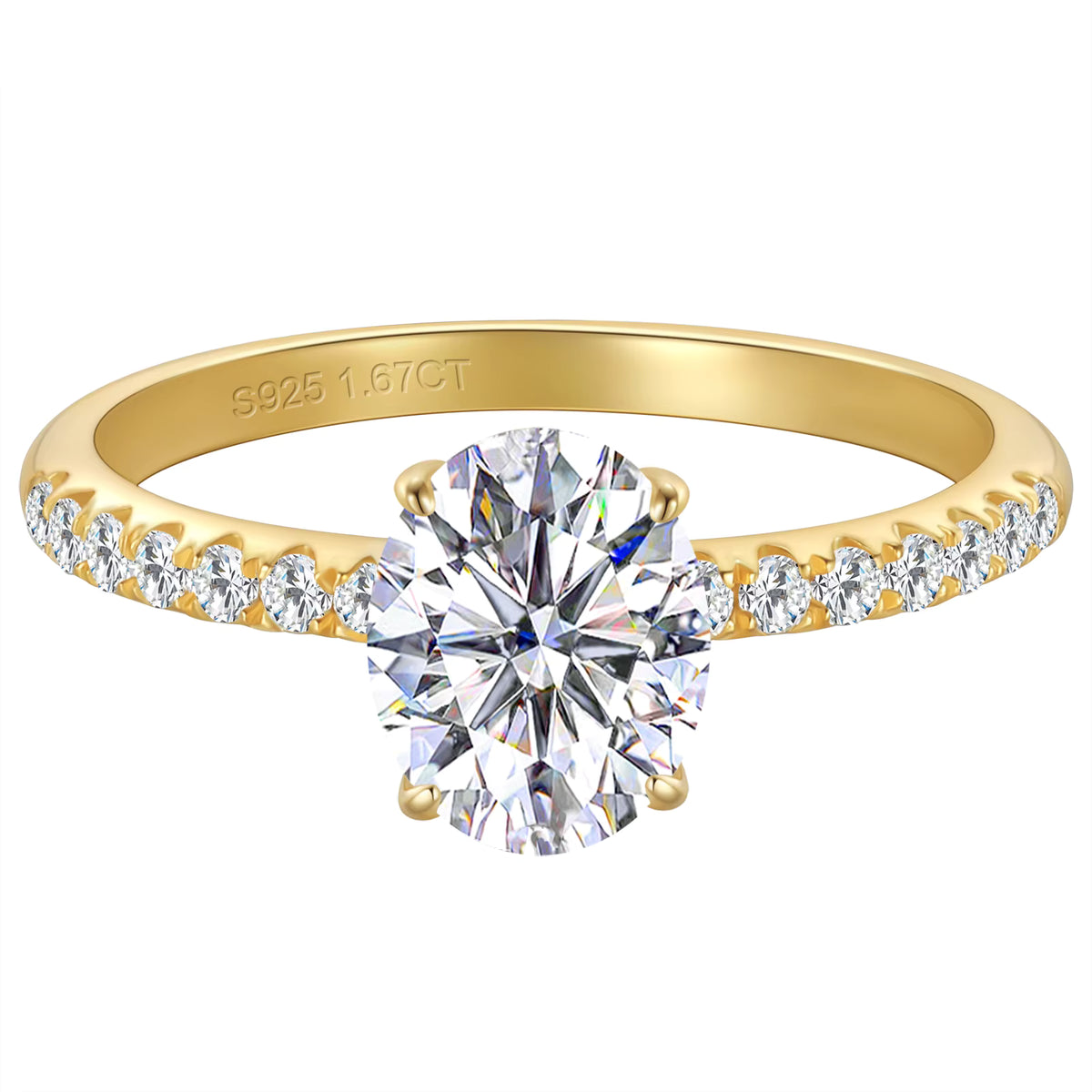 Test 1.5ct-2ct Oval Moissanite Ring in 18K Gold-Plated S925 Sterling Silver