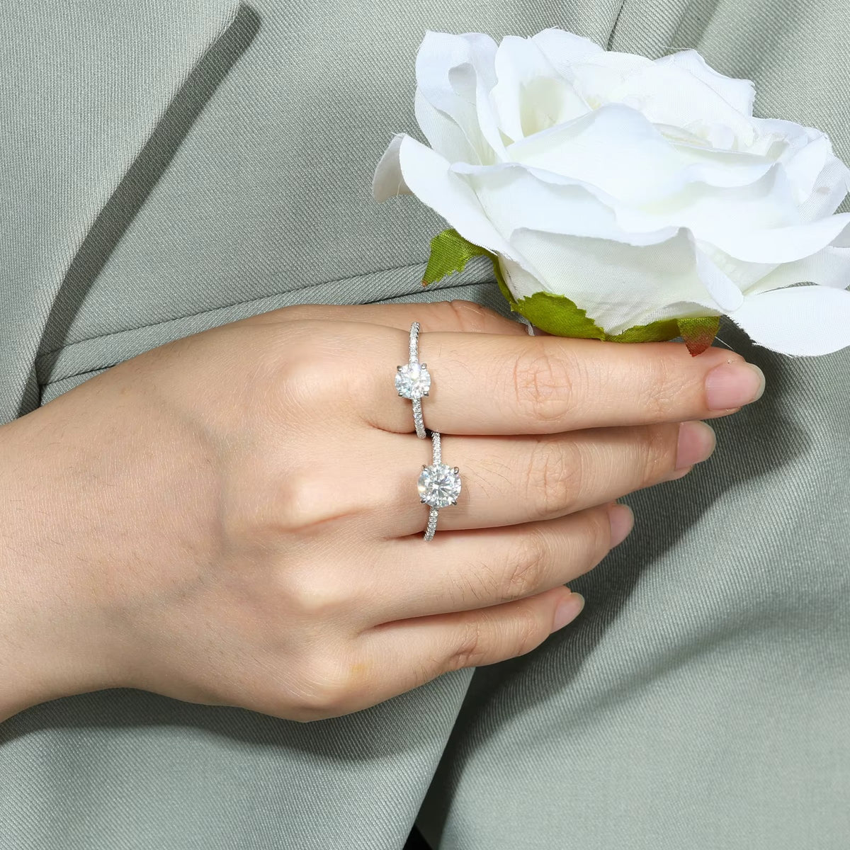 Classic Solitaire Engagement Ring — 1–2 Carat Moissanite, Sterling Silver
