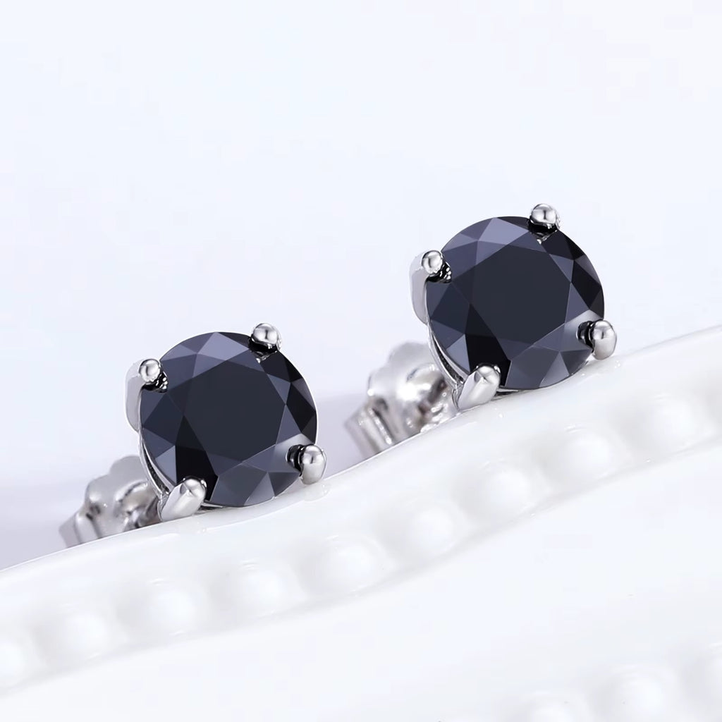 Exquisite VVS1 Black Moissanite Solitaire Stud Earrings in 18K White Gold Plated S925 Sterling Silver