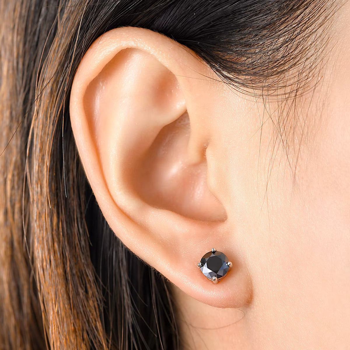 VVS1 Black Moissanite Solitaire Stud Earrings in 18K White Gold Plated S925 Sterling Silver