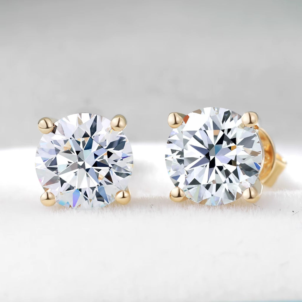 VVS1 D Moissanite Stud Earrings | Round Brilliant Cut | 18K Gold Plated | S925 Sterling Silver | GRA Certified