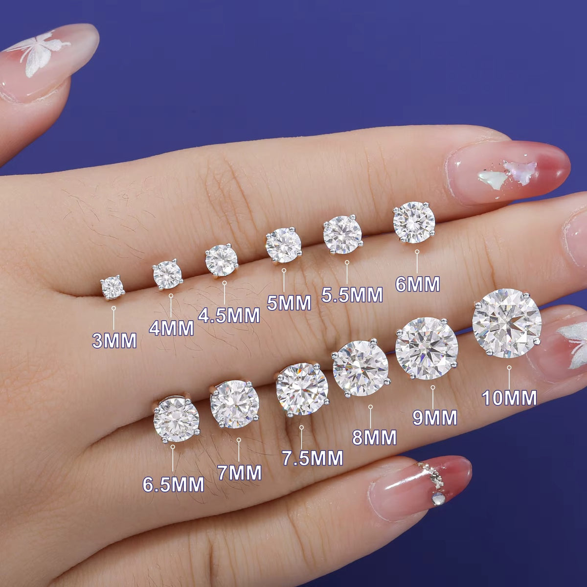 VVS1 D Moissanite Stud Earrings | Round Brilliant Cut | 18K Gold Plated | S925 Sterling Silver | GRA Certified