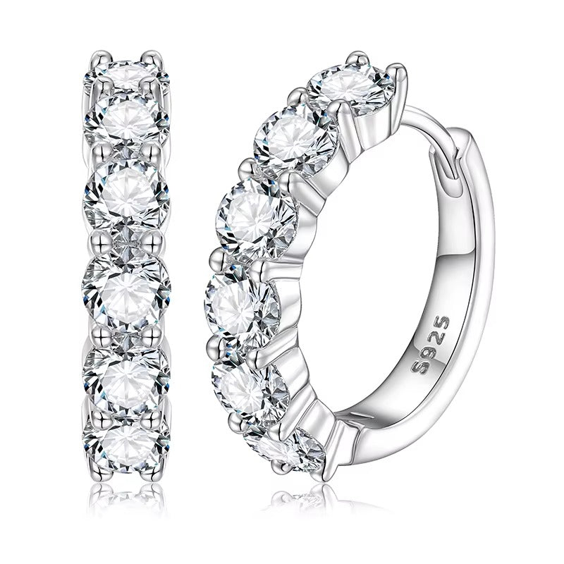 VVS1 Moissanite Hoop Earrings — 925 Sterling Silver Base, 18K White Gold or 18K Yellow Gold Plated