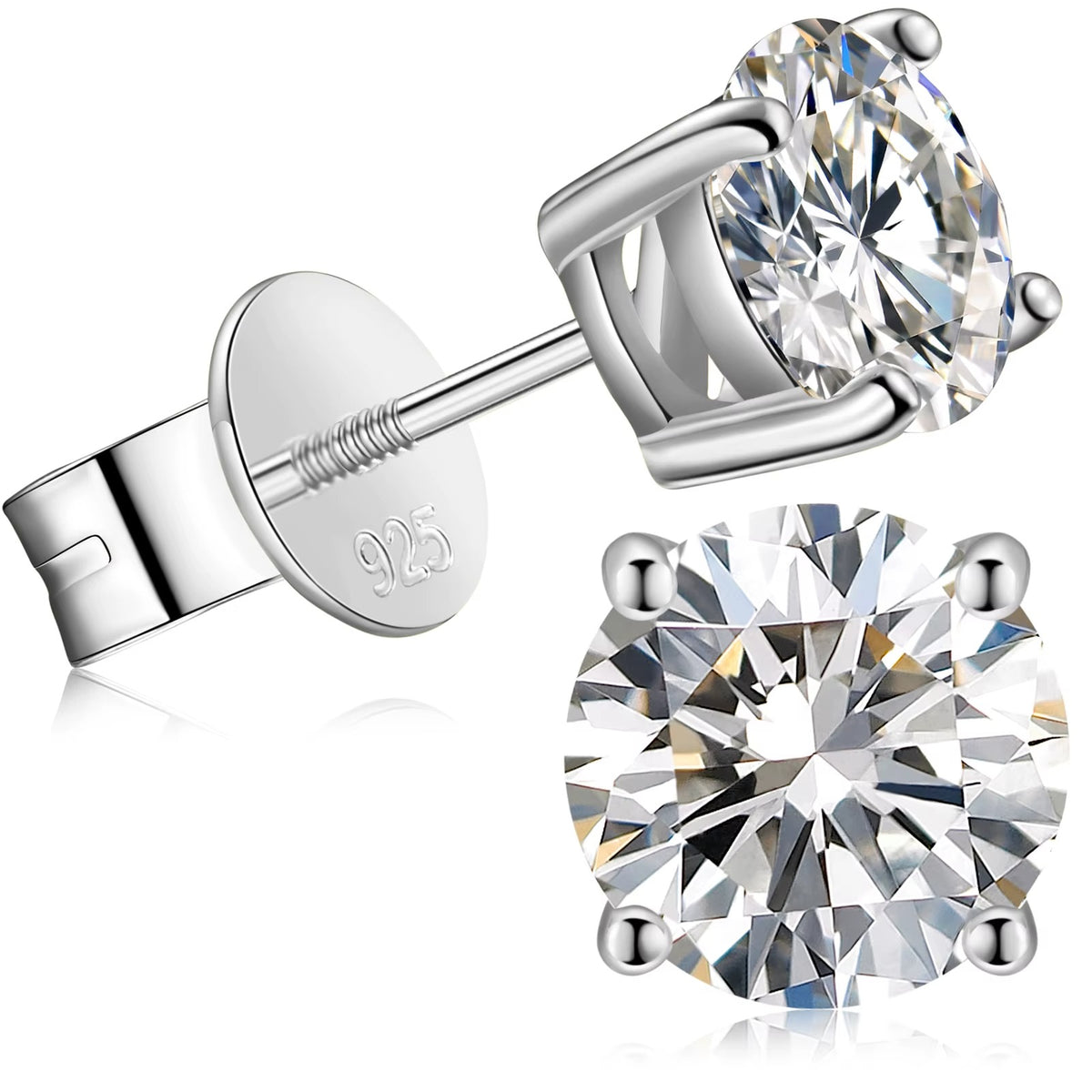VVS1 D Moissanite Stud Earrings | Round Brilliant Cut | 18K Gold Plated | S925 Sterling Silver | GRA Certified